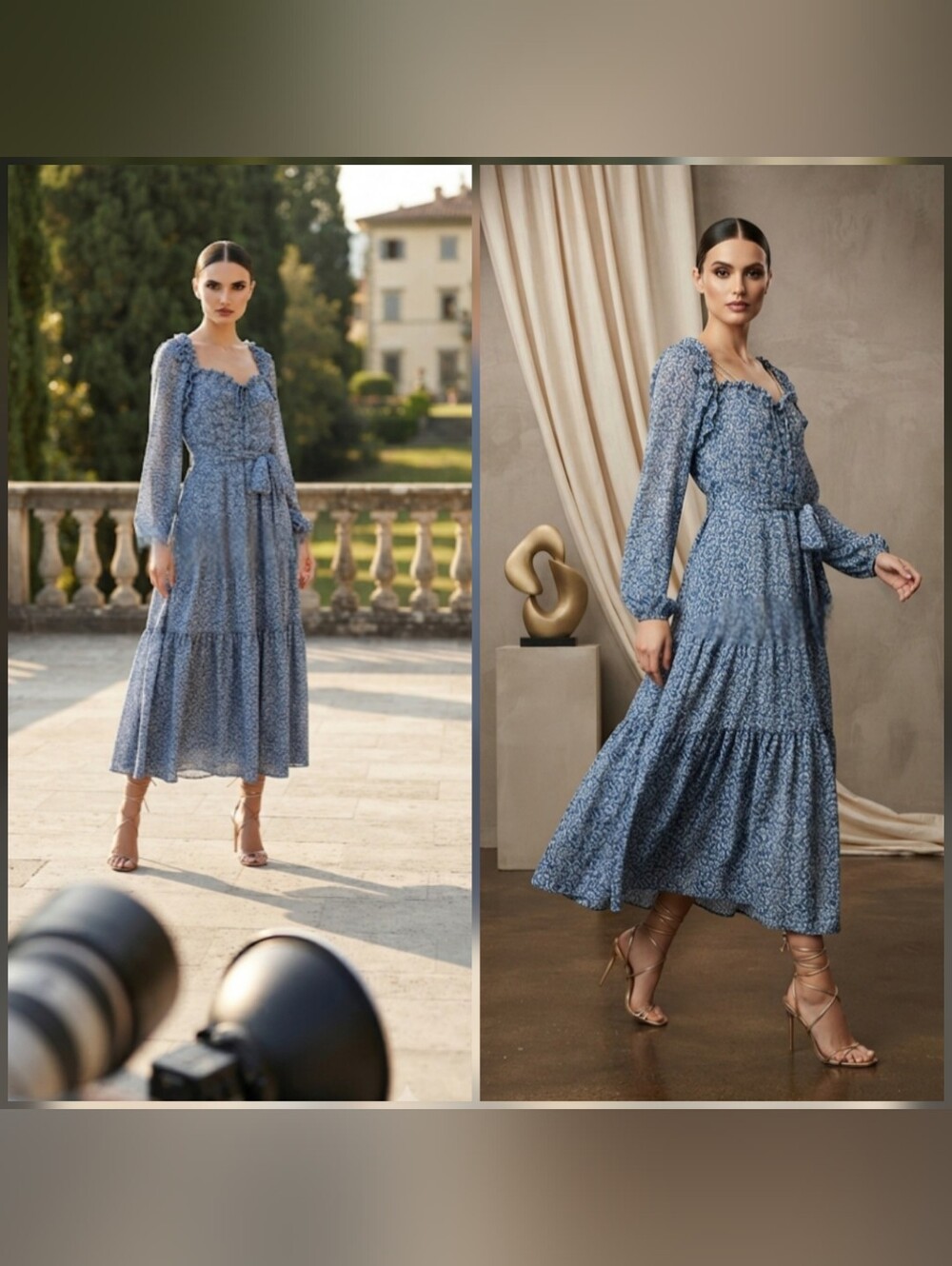 TORY BURCH GEORGETTE MAXI DRESS BLUE KEEPSAKE